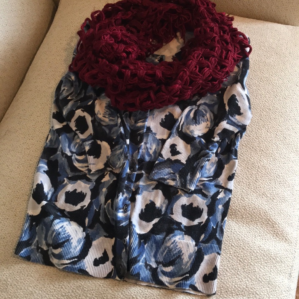 Blue floral button-down cardigan